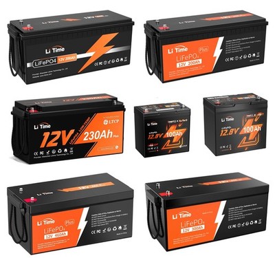 LiTime 12V 100Ah 200Ah 300Ah 460Ah LiFePO4 Lithium Battery for RV Solar Home Lot