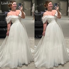 Plus Size Organza Simple Wedding Dress Off The Shoulder Sweep Train Bridal Gowns