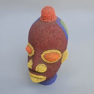 African Beaded Head Bamileke Terracotta Handmade Cameroon Art