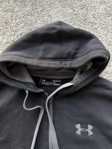 UNDER ARMOUR Mens Zip Hoodie Sweater Medium Black Polyester - Picture 3 of 4