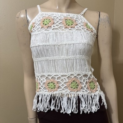 Women s White Polyester Casual Summer Open Stretch Crochet One Size Blouse Top