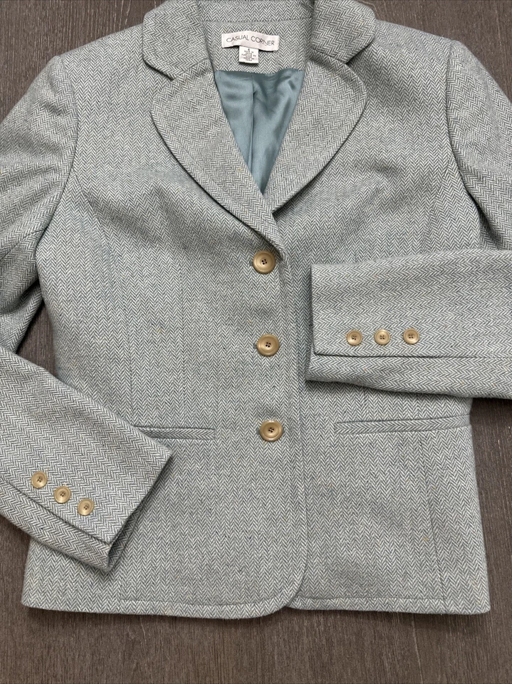 Blazer Mujer 6 Mezcla de Lana Azul Espiga Tweed Informal Forrado en Esquina Foto 4 de 4