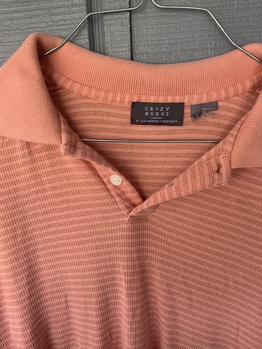 crazy horse liz claiborne polo shirt men approx medium large salmon color stripe - Picture 2 of 9