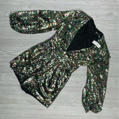 Gabrielle union short romper long sleeve sequin glitter rainbow outfit xs jumper