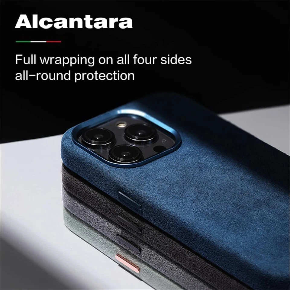 Luxo Genuíno Alcantara Couro Camurça Magnético Capa Para Apple iPhone 15 Pro Max - Imagem 2 de 4