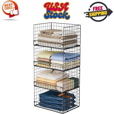 4-Tier Stackable Closet Organizers and Storage Shelves, 4-Tier, Black