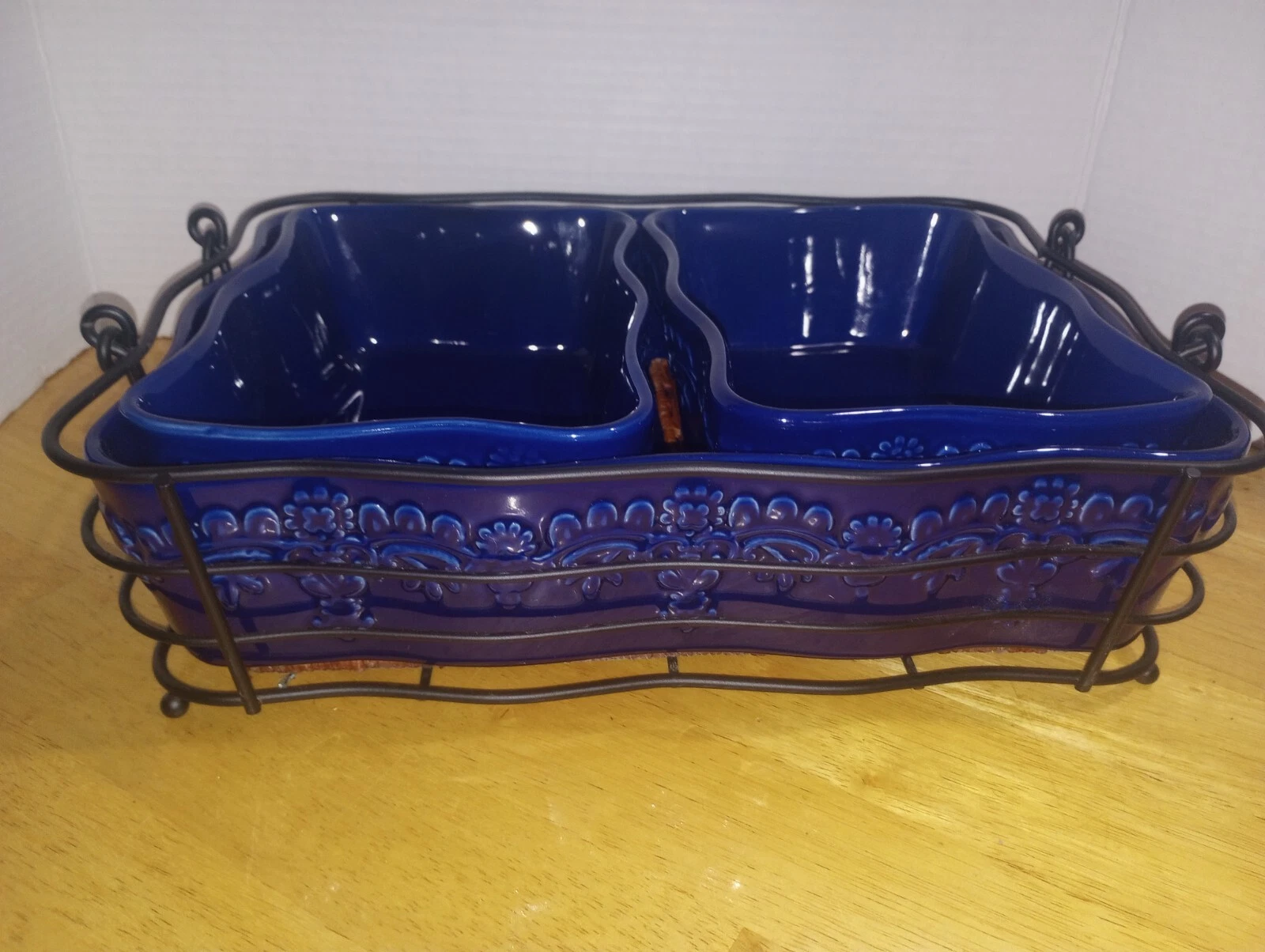 ( 7) Piece Fruit Basket Cobalt By Temptation Tara, 13" Rectangular Baker w/...