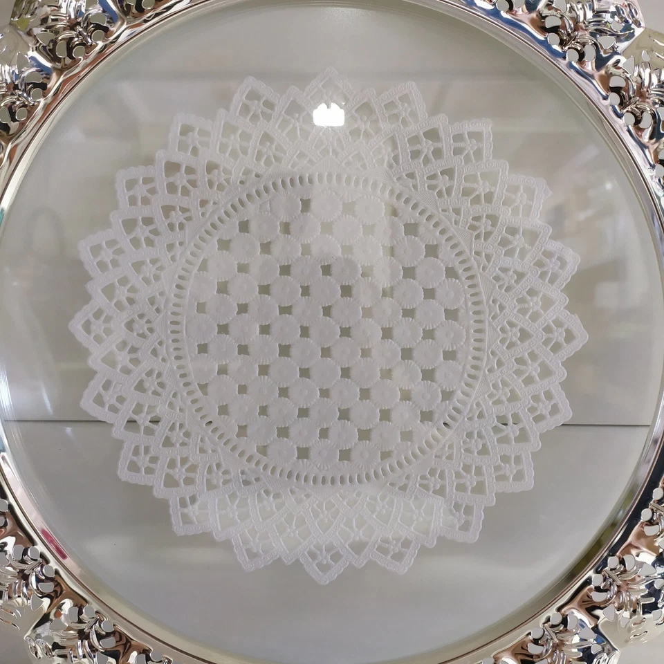 Vassoio Piatto Torta Argento E Vetro Con Pizzo  - Immagine 2 di 4