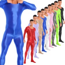 Men One Piece Shiny Glossy Bodystocking Long Sleeve Full Body Jumpsuit Bodysuit