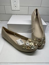The Childrens PLACE Girls Slip On Ballet Flats Sz 5 Flower Toes Gold Shimmer