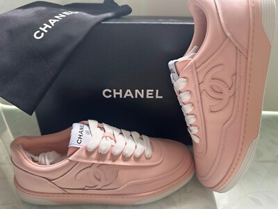 NEW 24P Chanel Classic C Pale Pink Blush Sneakers Tennis Shoes 39
