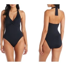 BLEU BY ROD BEATTIE Let's Get Twisted Halter Mio One-Piece Swimsuit Black 14