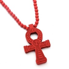 Large Red Egyptian Ankh Cross Pedant Necklace Men's Jewelry Ball Chain 35" Gift