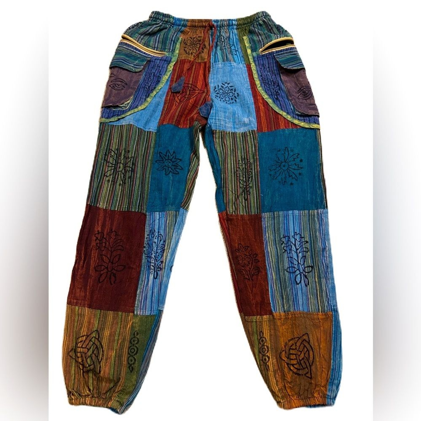 Hippie patchwork pants Cargo Drawstring Elastic w… - image 1