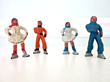 Set of 4 Vintage Barclay Skaters Christmas Figures Lead Orange Blue  2 White