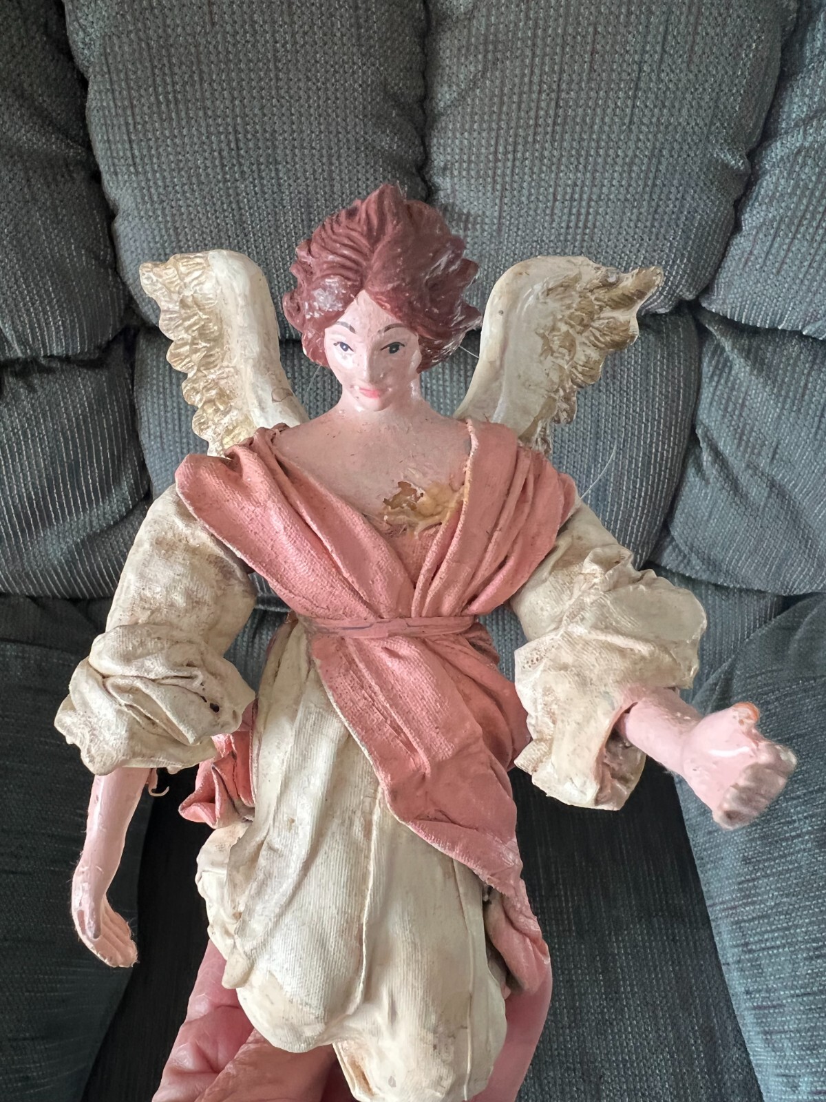 Vintage CARTAPESTA STYLE Christmas 8" ANGEL Hanging TREE TOPPER cloth