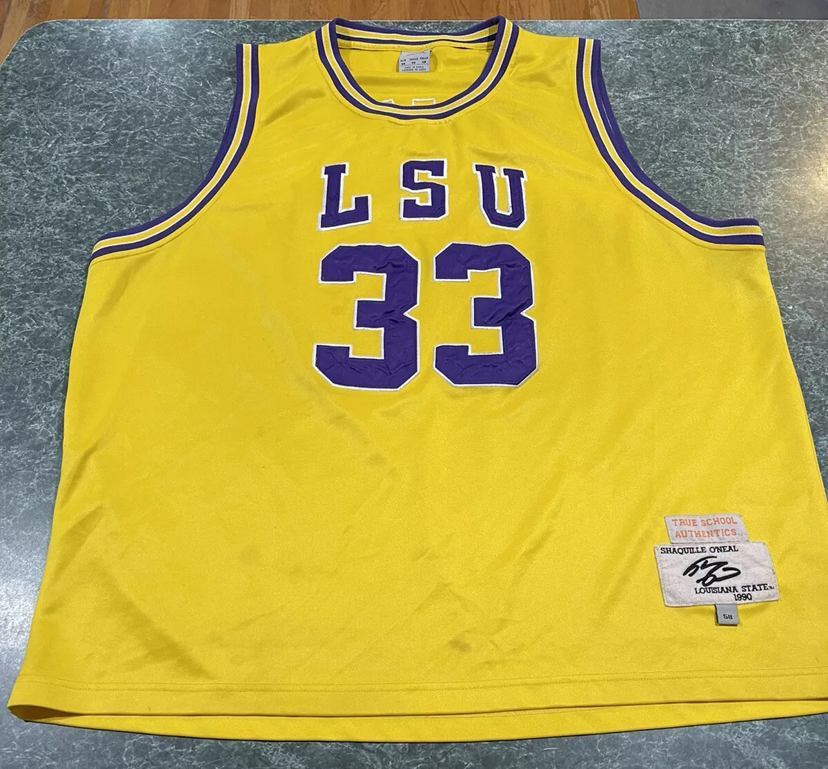 1990 LSU Shaquille O Neal True School Authentics 33 Yellow