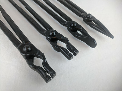 Blacksmith tong set Flat jaw, scrolling, and two v-bit tongs forge anvil canada