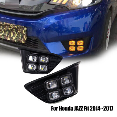 Fit For Honda JAZZ Fit 2014~2017 LED DRL Daytime Running Lights Fog Lamps Bumper