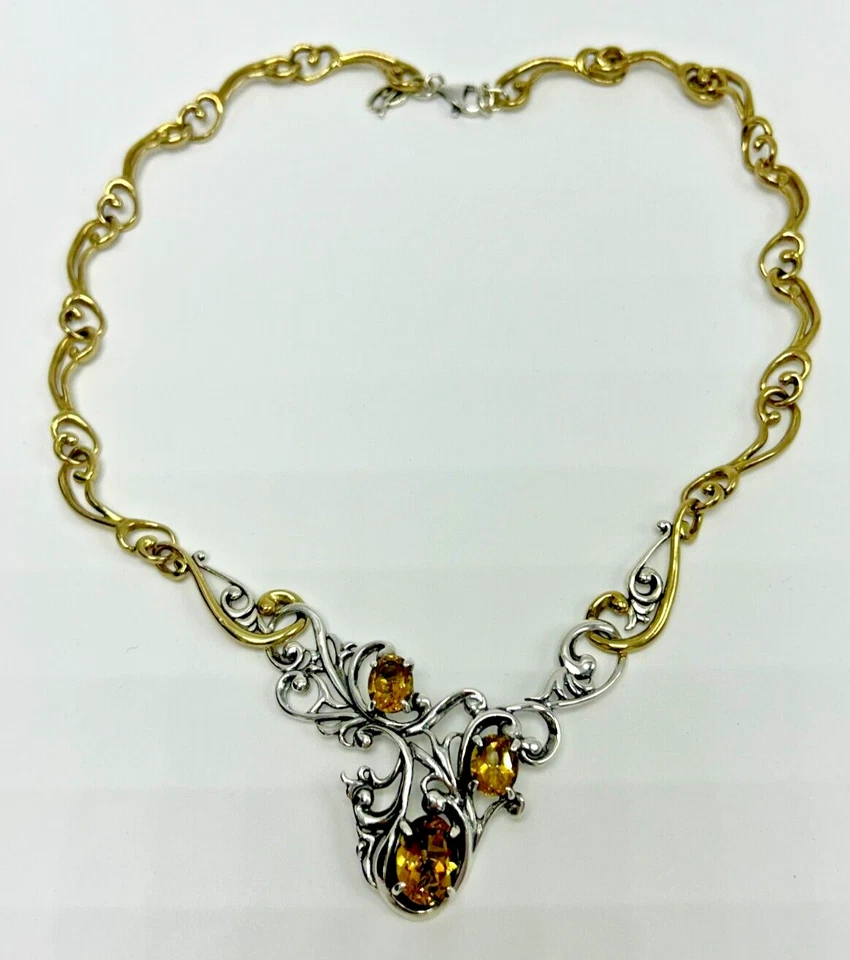 Colar Carolyn Pollack Vintage Prata Esterlina e Latão 8 CWT Citrino 19" - Imagem 4 de 4