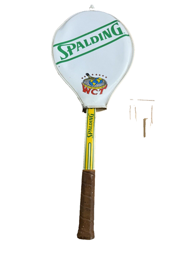Raquette de tennis vintage Spaulding WCT blanche/verte/jaune avec