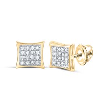 10kt Yellow Gold Womens Round Diamond Square Kite Cluster Stud Earrings 1/1