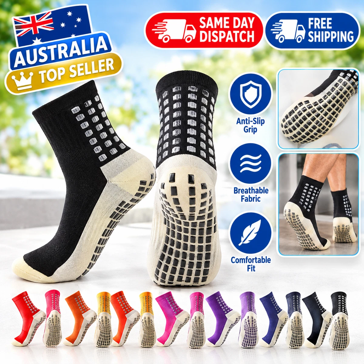 Sports Socks Anti-Slip Skid Hospital Soccer Basketball Football Grip Dots Train