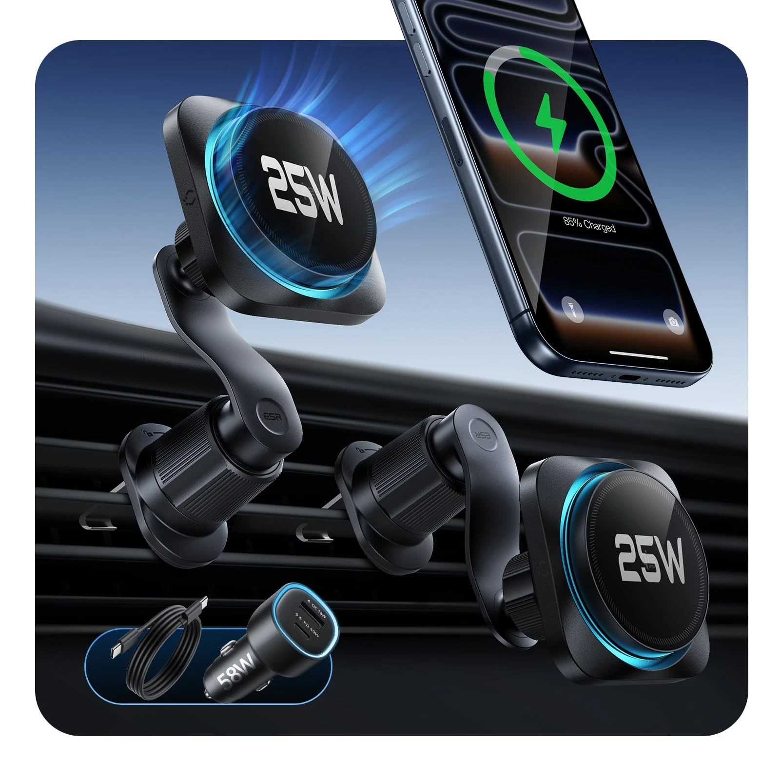 OmniLock Qi2.2 25W MagSafe Car Mount Charger