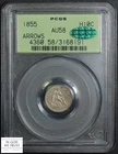 1855 Arrows Seated Liberty Half Dime H10C OGH Old Green Holder PCGS AU 58 CAC