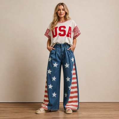 bibi Vintage Washed American Flag Theme Star Patches Size Large