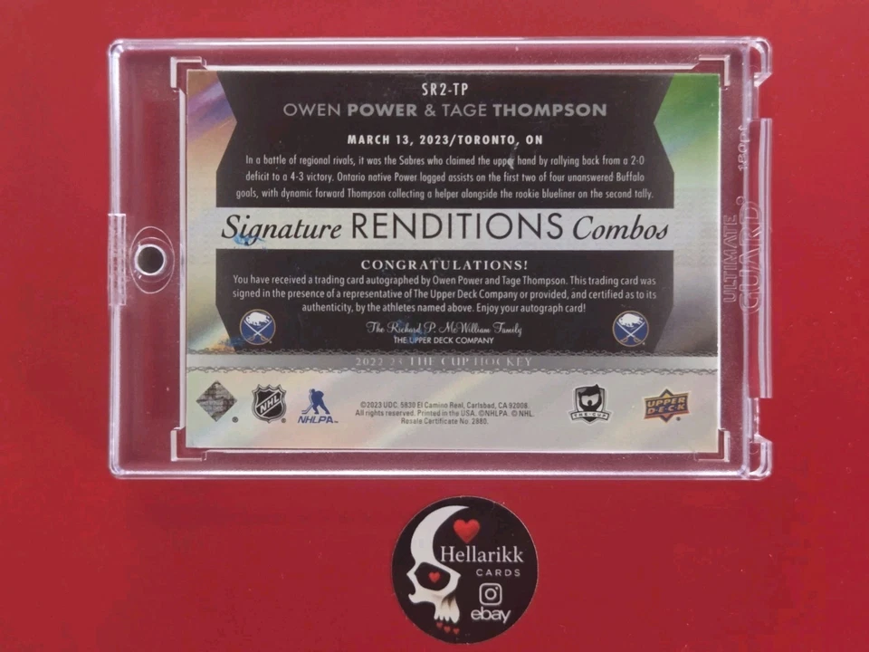 2022-23 Owen Power Tage Thompson The Cup Signature Renditions Combos Auto SR2-TP - Image 2 of 2