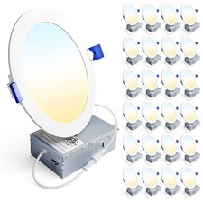 LED Recessed Ceiling Light 6 Inch 24 Pack Dimmable 3CCT Canless Wafer K-5000K