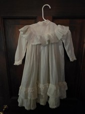 Antique Victorian white pleated lace ruffled baby toddler doll dress