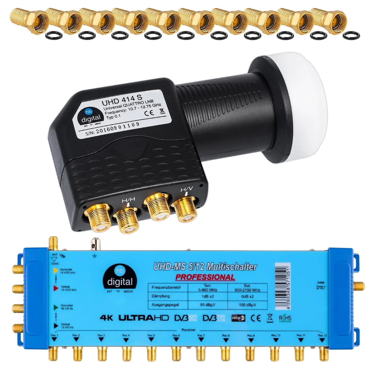 Interruptor múltiple 5/12 12 participantes Multiswich SAT distribuidor Quattro LNB HD