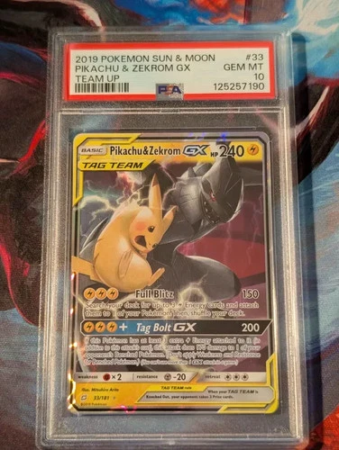 PSA 10 Pikachu & Zekrom GX 33/181 English Sun Moon Sm-Team Up #33 Gem MT Pokemon