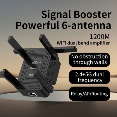 Brand New 5G WiFi Extender 6-Antenna 1200M Dual-Band Black- Home Indoor Booster