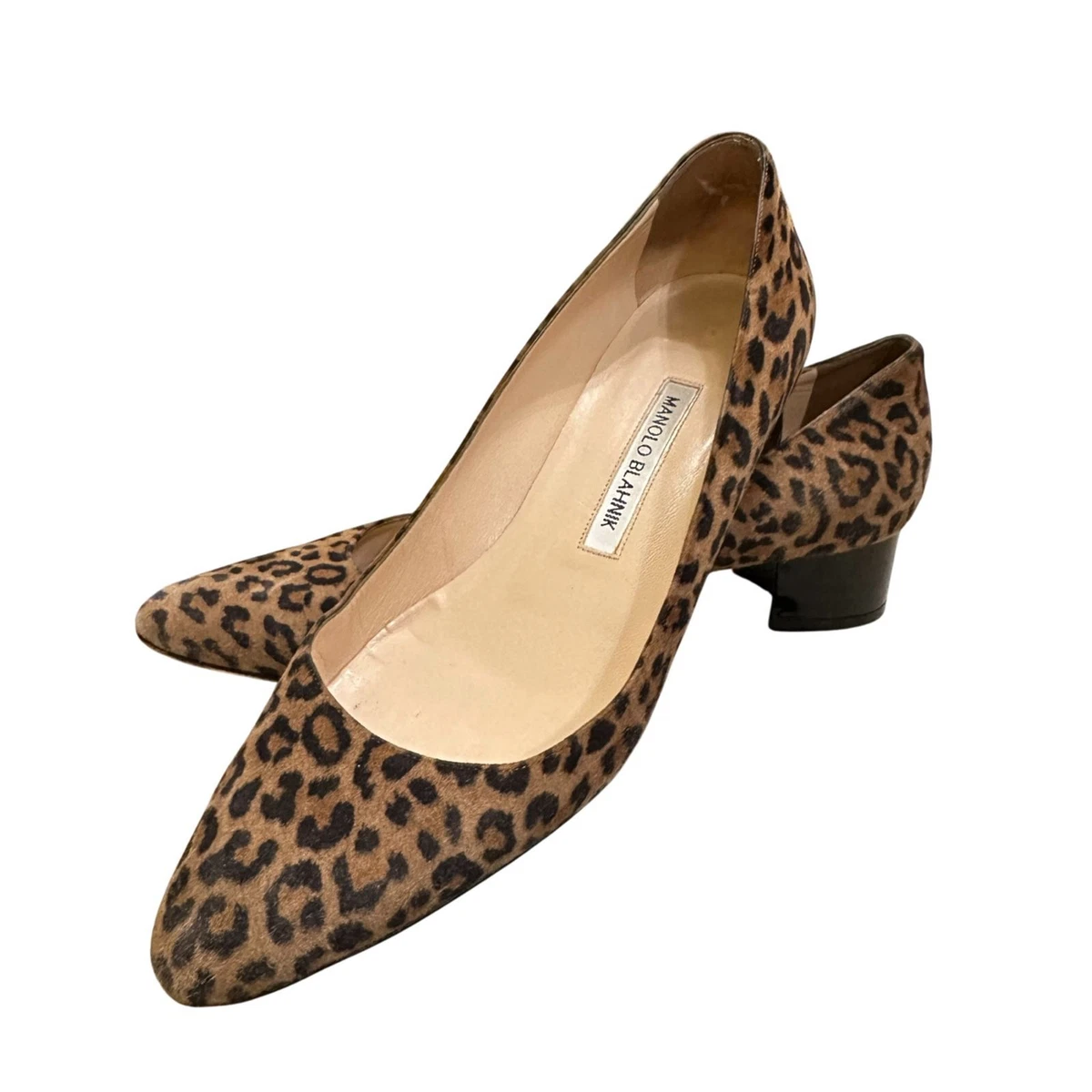 Escarpins Manolo Blahnik Ordido Talons Chaton Marron Daim Imprimé Léopard - Taille 37 - Neuf Sans Boîte