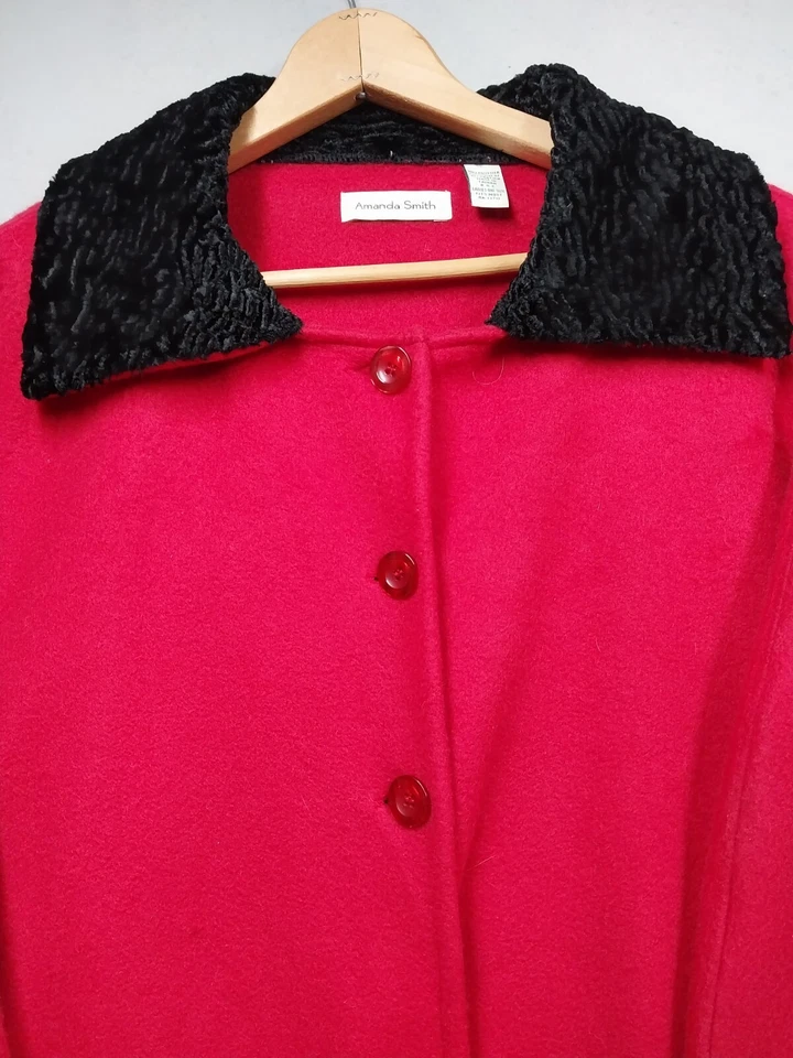 Poncho vintage Amanda Smith talla única para la mayoría rojo negro ribete polar capa abrigo Foto 2 de 4