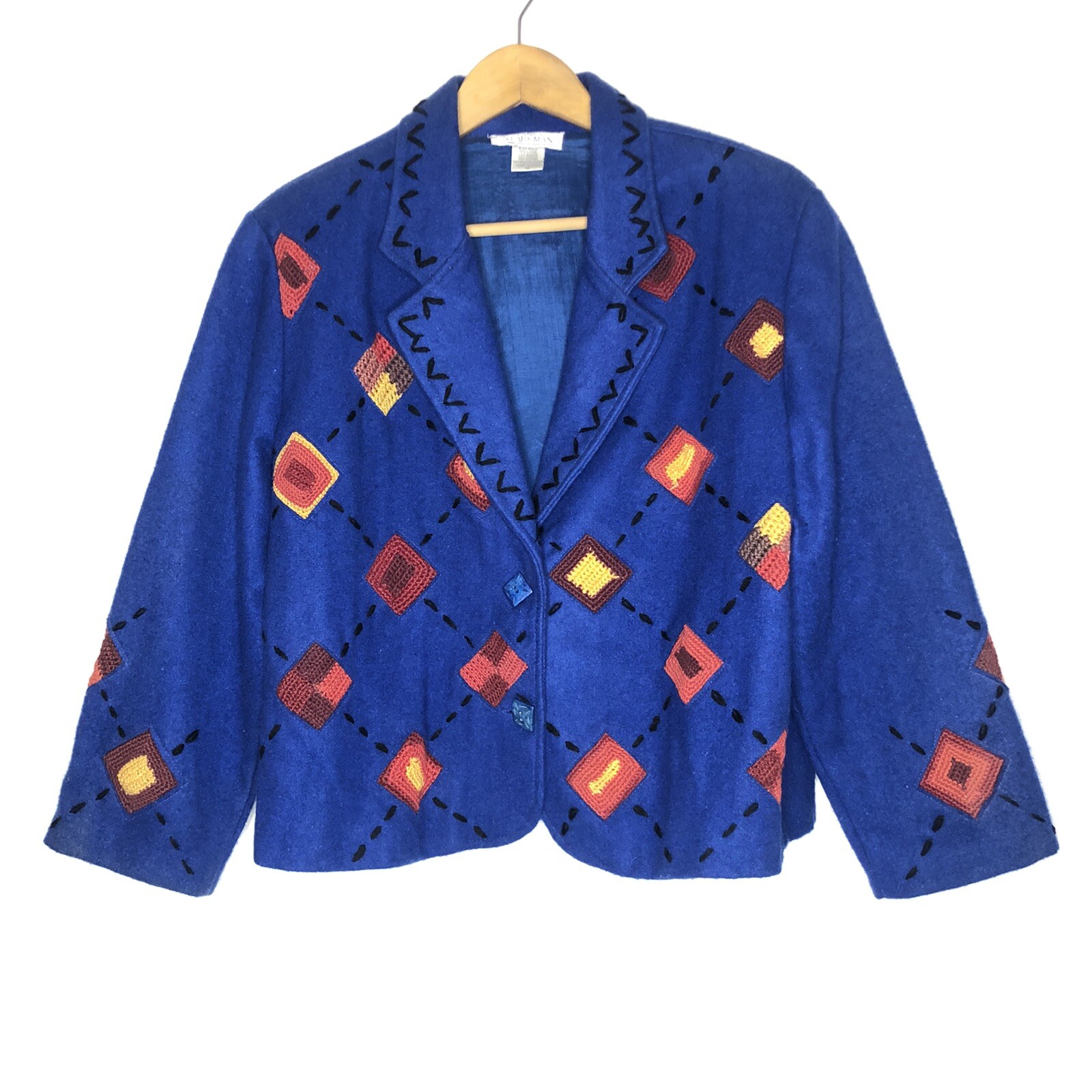 Sandy Starkman Wool Blend Stitch Patchwork Tapest… - image 1