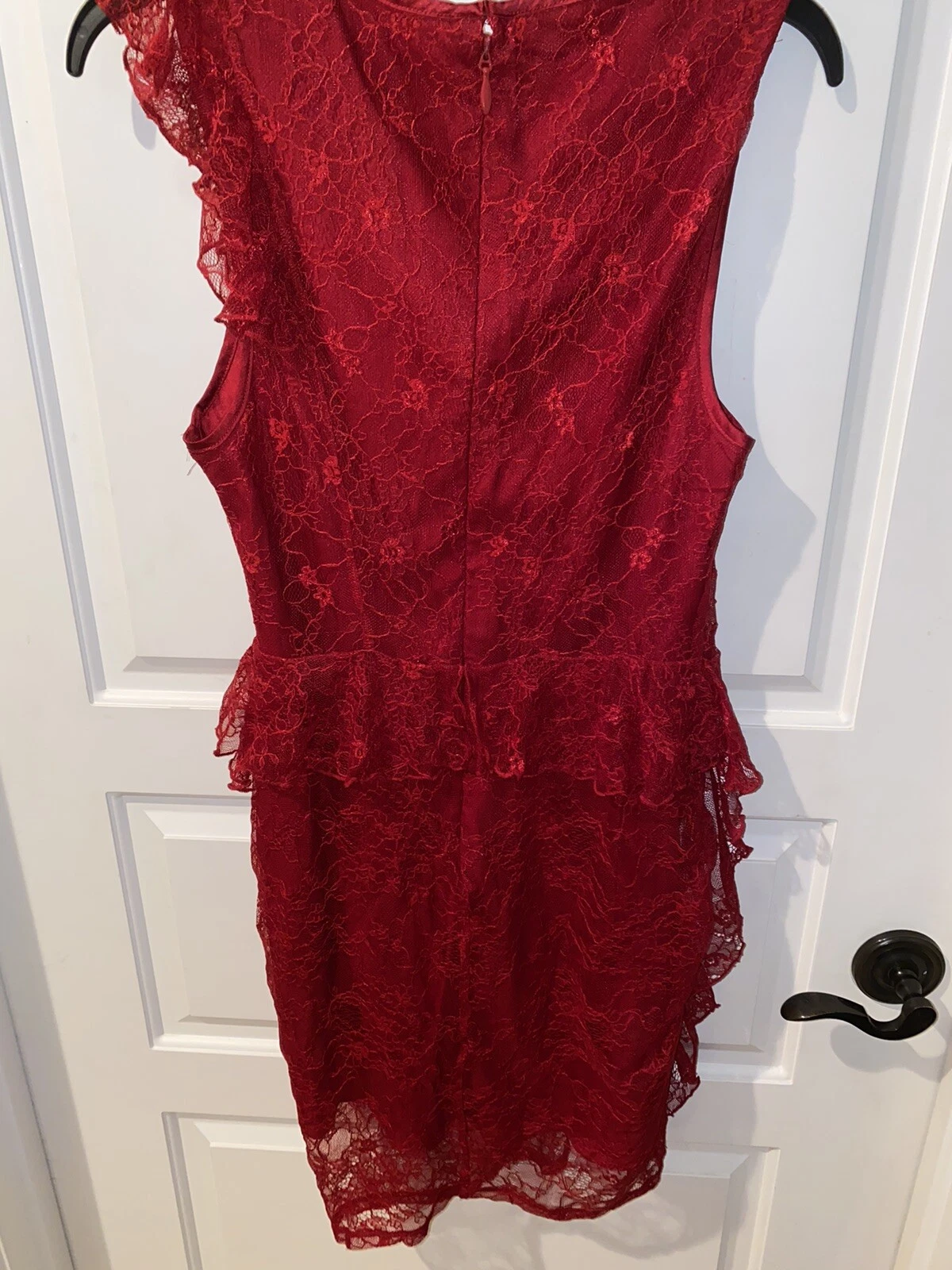 Mini abito BEBE rosso pizzo spirale nuovo con etichette volant taglia 8 HTF foderato San Valentino romantico