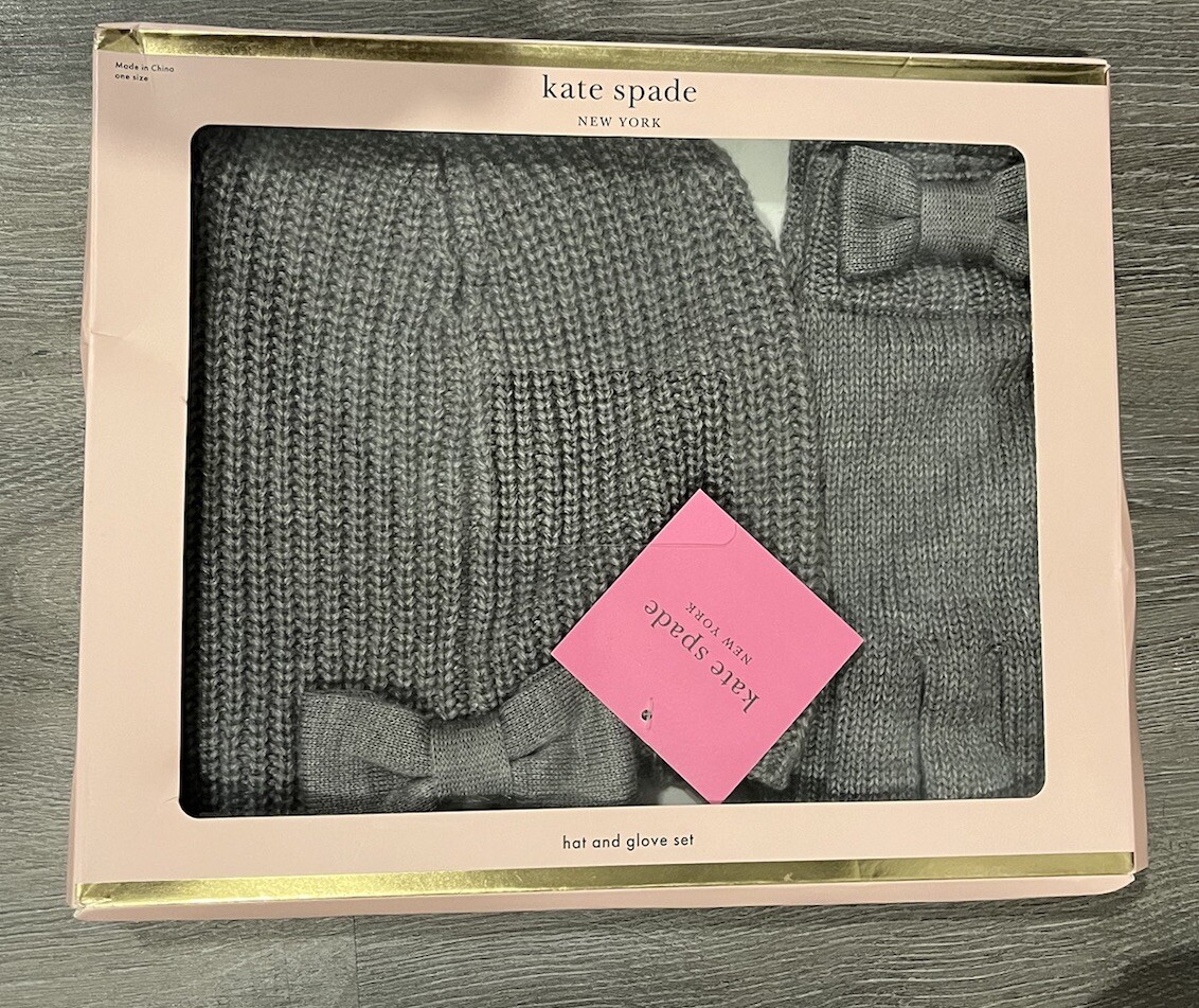 New in box Kate Spade Scarf and Hat Set Gray With Black Bow New in box Kate Spade Scarf and Hat Set Gray With Black Bow  main image 3