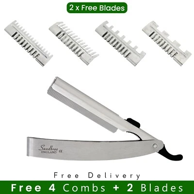 SANDBROS ENGLAND Hair Thinning Razors for Hairdressing Styling, Shaping, Texturing + 2 Blades