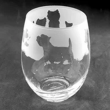 WEST HIGHLAND "WESTIE" TERRIER Frieze 36cl Crystal Stemless Wine / Water Glass