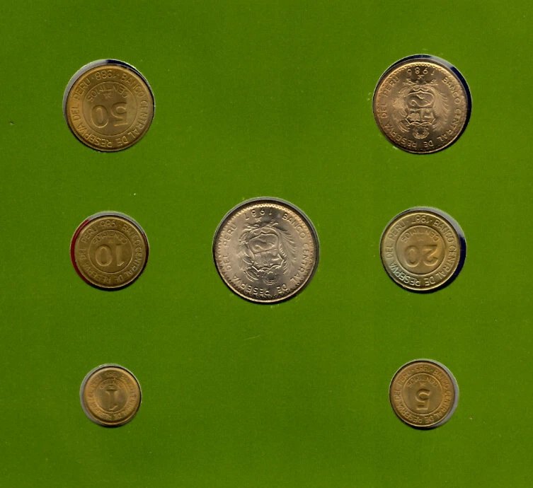 Juegos de monedas de todas las naciones Perú 1985-1988 UNC 5 Intis 1987 1 Inti 1986 Foto 4 de 4