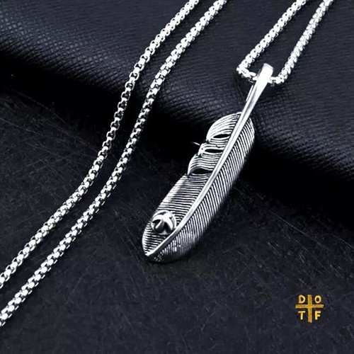 Feather Pendant Necklace with Silver Bird Pendant Stainless Steel Necklace - Picture 3 of 9