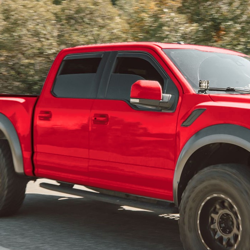 In-Channel Dark Smoke Sun Rain Visors For 2021-2025 Ford F-150 SuperCrew (4-Piece)