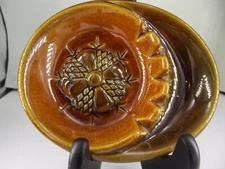 VINTAGE MID CENTURY MODERN ASHTRAY/ CHANGE DISH CERAMIC HAND PAINTED BROWNS