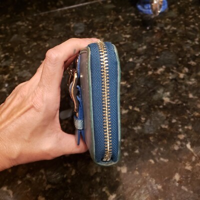 Vtg COACH Wallet Soho Zoe Double Buckle Teal Blue Leather