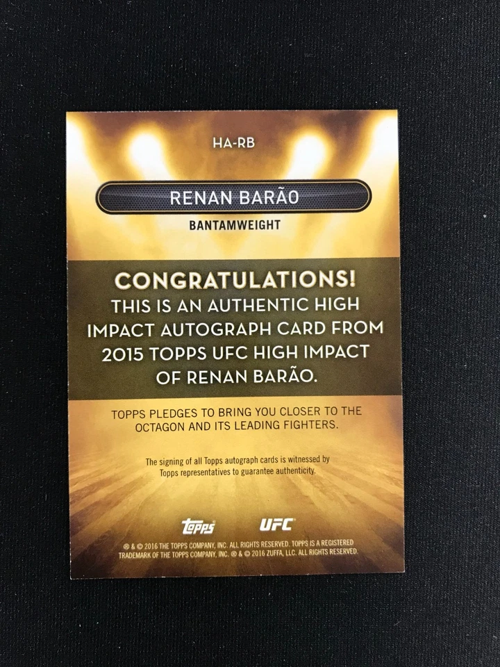 2016 Topps UFC High Impact Renan Barao Autograph MMA #HA-RB - Image 2 of 2