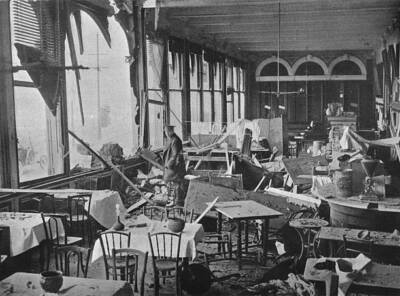 The interior of the Grand Hotel showing the damage done by the bom- Old Photo